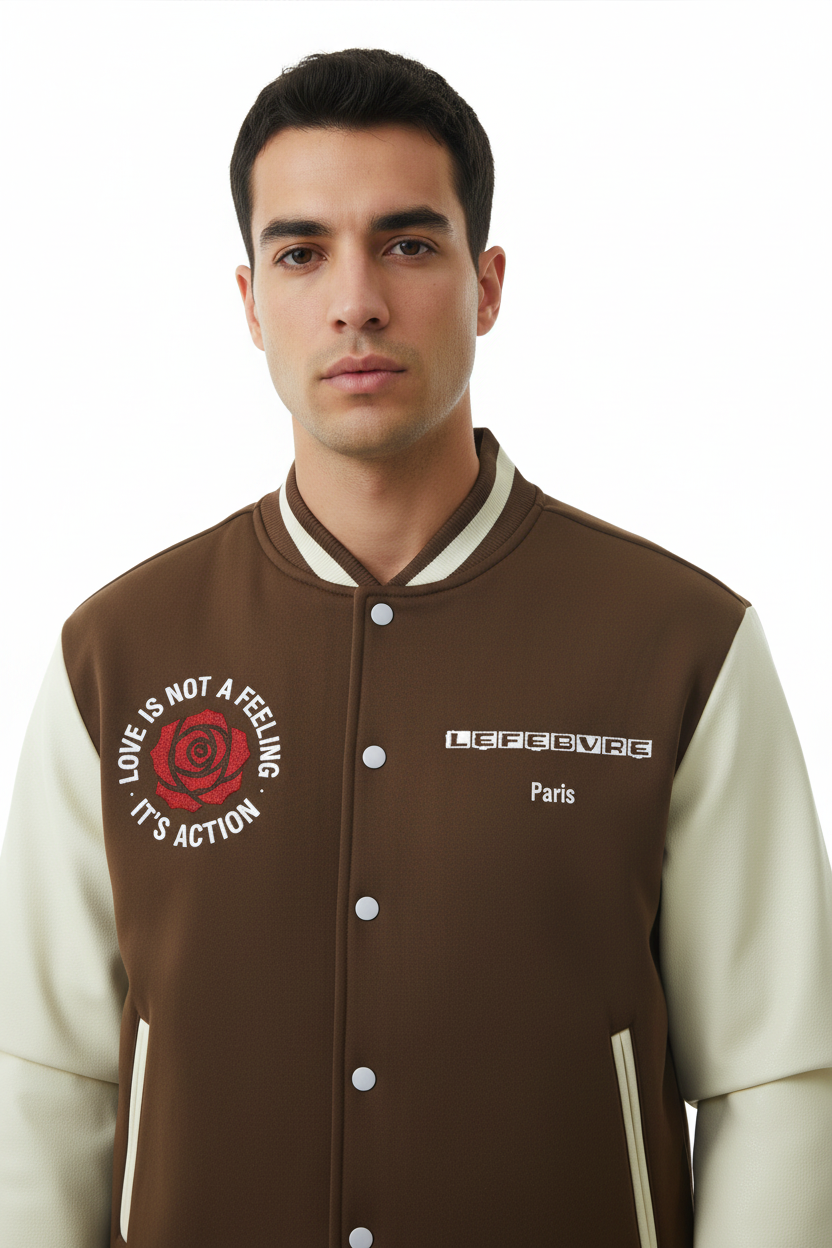 Two-Tone Fleeced Varsity Jacket
