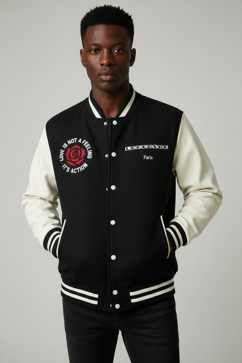 Two-Tone Fleeced Varsity Jacket